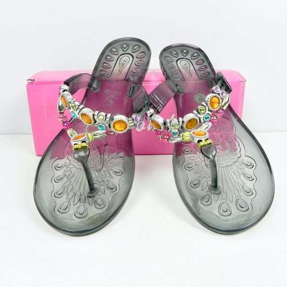 NWT Jewelled Flat Sandals | Clear Plastic Sandals - Size 8.5 to 9 - Picture 1 of 11
